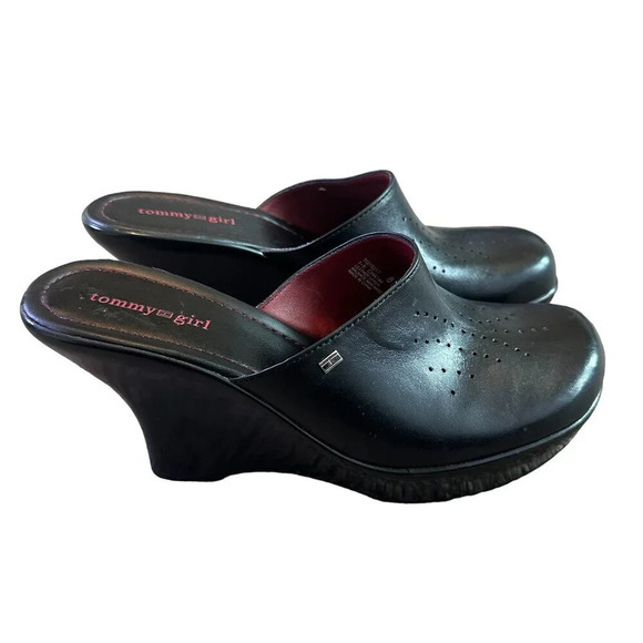 Tommy Girl Retro Y2K Backless Closed-Toe Wedges Slip On Leather SIze 8.5 Women's - Picture 1 of 12